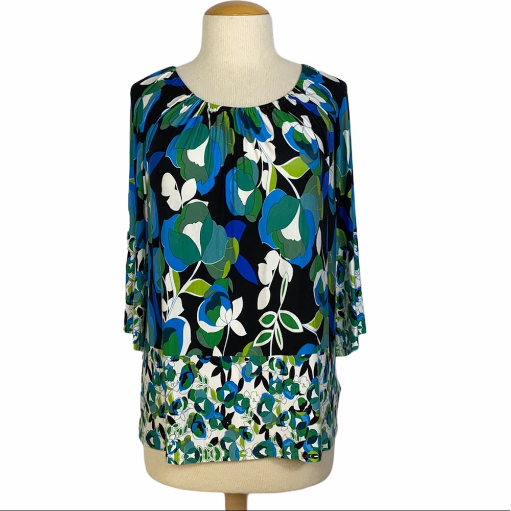 JPR Studio 1X Print Scoop Neck Top Botanical Abstract Boho Luxe Dopamine